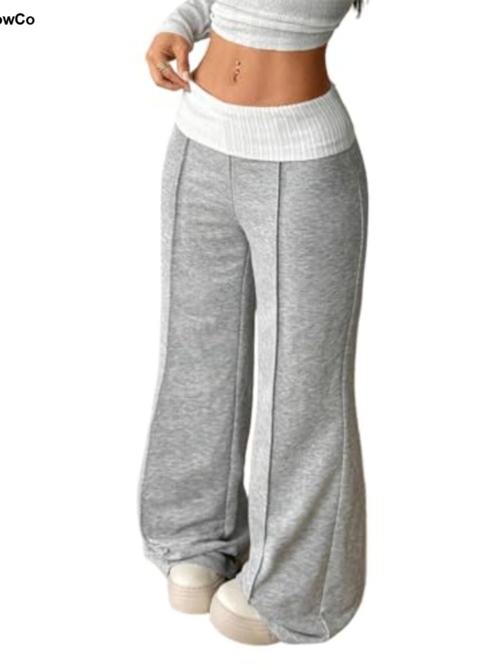 High Waisted Wide Leg Sweatpants Baggy Y2K Pants with Fold Over Waistband
